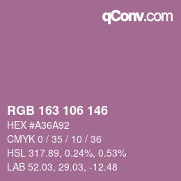 Color code: RGB 163 106 146 | qconv.com