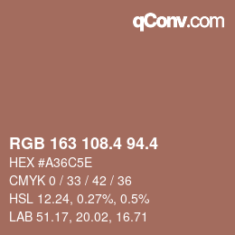 カラーコード: RGB 163 108.4 94.4 | qconv.com