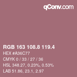 カラーコード: RGB 163 108.8 119.4 | qconv.com