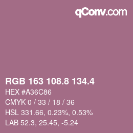 カラーコード: RGB 163 108.8 134.4 | qconv.com