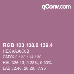 カラーコード: RGB 163 108.8 139.4 | qconv.com