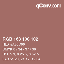 Color code: RGB 163 108 102 | qconv.com