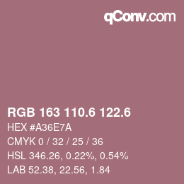 カラーコード: RGB 163 110.6 122.6 | qconv.com
