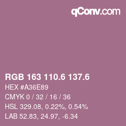 カラーコード: RGB 163 110.6 137.6 | qconv.com