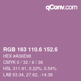 カラーコード: RGB 163 110.6 152.6 | qconv.com