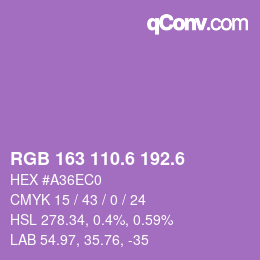 カラーコード: RGB 163 110.6 192.6 | qconv.com