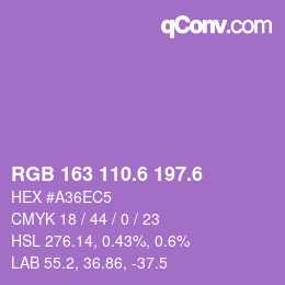 カラーコード: RGB 163 110.6 197.6 | qconv.com