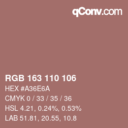 Color code: RGB 163 110 106 | qconv.com