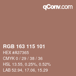 Color code: RGB 163 115 101 | qconv.com