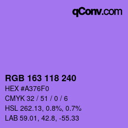 Color code: RGB 163 118 240 | qconv.com