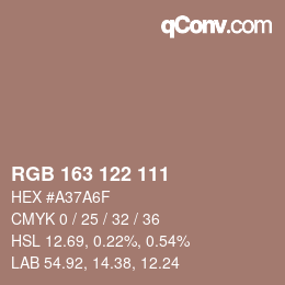 颜色代码: RGB 163 122 111 | qconv.com