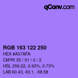Color code: RGB 163 122 250 | qconv.com