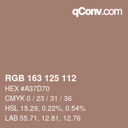 颜色代码: RGB 163 125 112 | qconv.com