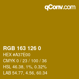 Color code: RGB 163 126 0 | qconv.com