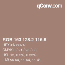 カラーコード: RGB 163 128.2 116.6 | qconv.com