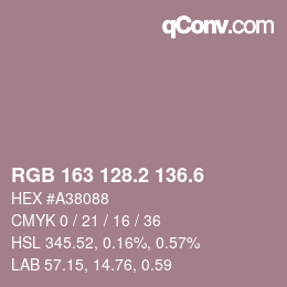 カラーコード: RGB 163 128.2 136.6 | qconv.com