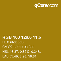 カラーコード: RGB 163 128.6 11.6 | qconv.com