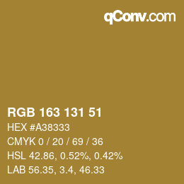 Color code: RGB 163 131 51 | qconv.com