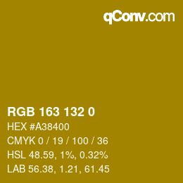 Color code: RGB 163 132 0 | qconv.com