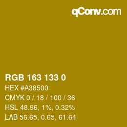 Color code: RGB 163 133 0 | qconv.com