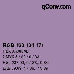 Color code: RGB 163 134 171 | qconv.com