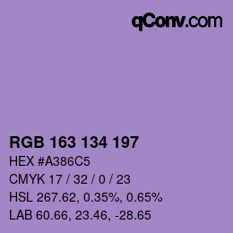 Color code: RGB 163 134 197 | qconv.com