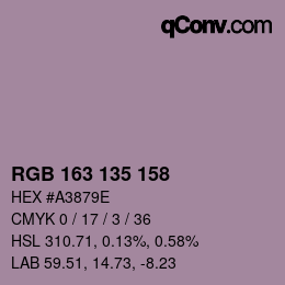 颜色代码: RGB 163 135 158 | qconv.com