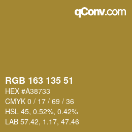 颜色代码: RGB 163 135 51 | qconv.com