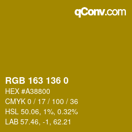 Color code: RGB 163 136 0 | qconv.com