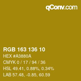 Color code: RGB 163 136 10 | qconv.com