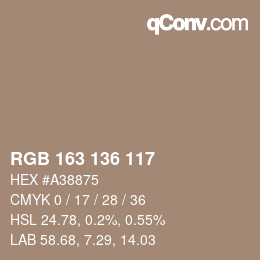 Color code: RGB 163 136 117 | qconv.com