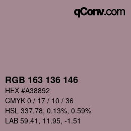 Color code: RGB 163 136 146 | qconv.com