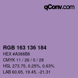 Color code: RGB 163 136 184 | qconv.com