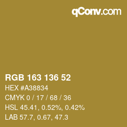 Color code: RGB 163 136 52 | qconv.com
