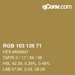 Color code: RGB 163 136 71 | qconv.com