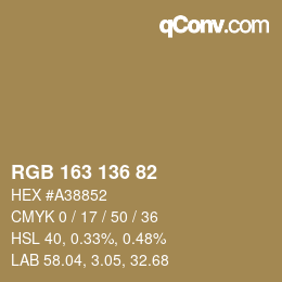 Color code: RGB 163 136 82 | qconv.com