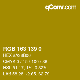 Color code: RGB 163 139 0 | qconv.com