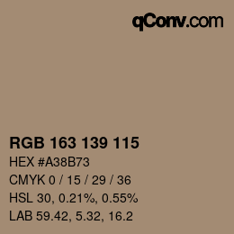 Color code: RGB 163 139 115 | qconv.com