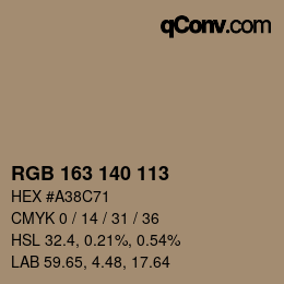 颜色代码: RGB 163 140 113 | qconv.com
