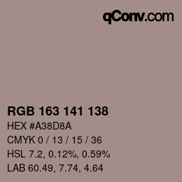 Farbcode: RGB 163 141 138 | qconv.com