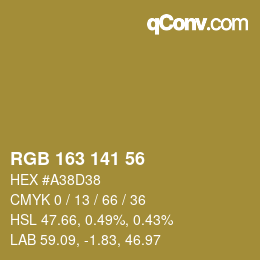Color code: RGB 163 141 56 | qconv.com
