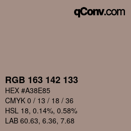 Color code: RGB 163 142 133 | qconv.com