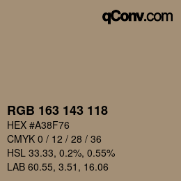 Color code: RGB 163 143 118 | qconv.com