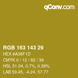 カラーコード: RGB 163 143 29 | qconv.com