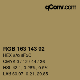 颜色代码: RGB 163 143 92 | qconv.com
