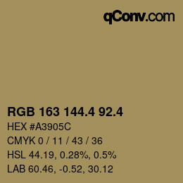 カラーコード: RGB 163 144.4 92.4 | qconv.com