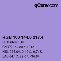 カラーコード: RGB 163 144.8 217.4 | qconv.com