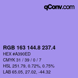 カラーコード: RGB 163 144.8 237.4 | qconv.com