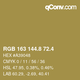 カラーコード: RGB 163 144.8 72.4 | qconv.com