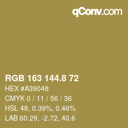 Color code: RGB 163 144.8 72 | qconv.com